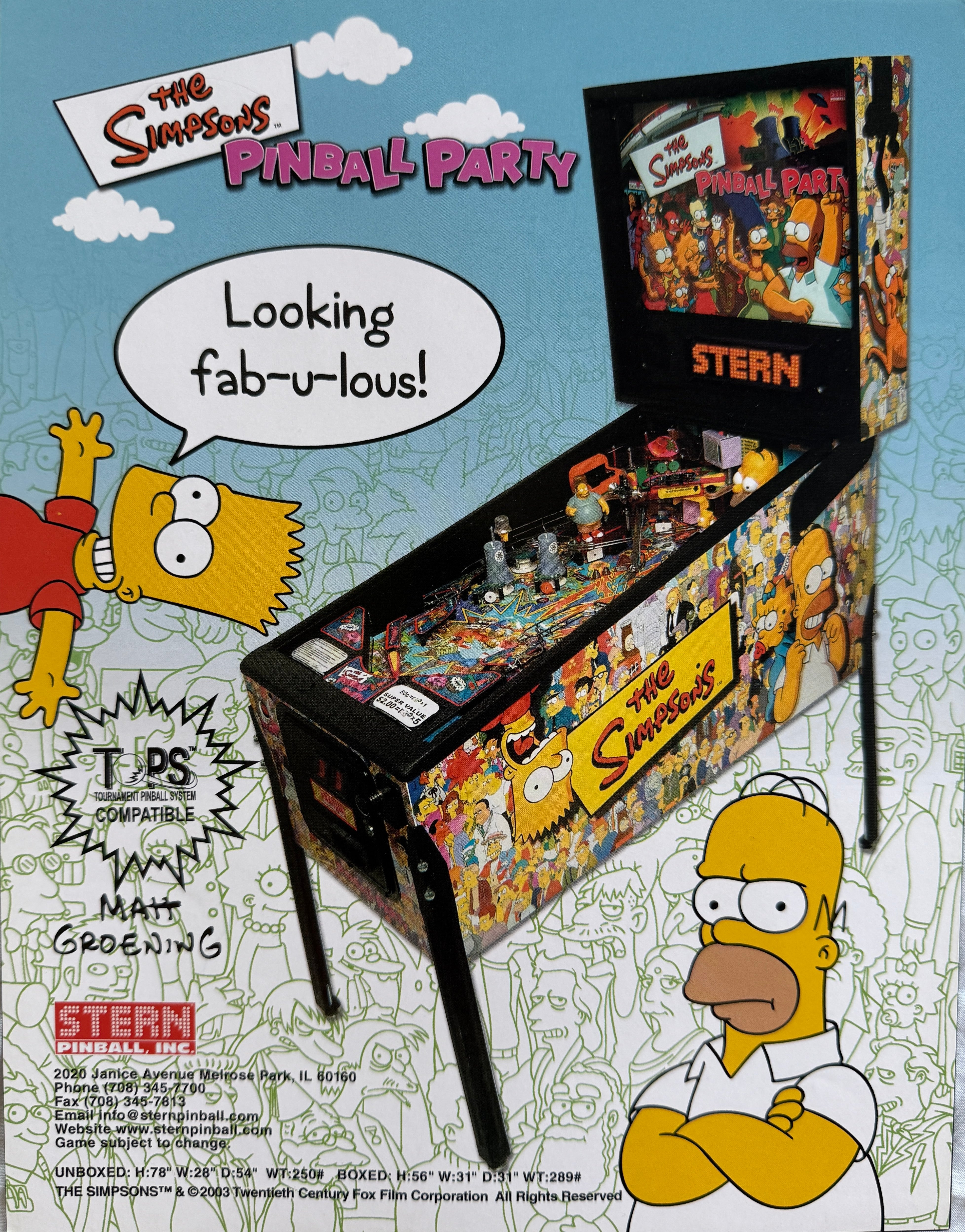 Simpsons pinball party flyer – Adayon Ltd - TAX ID 60051798F